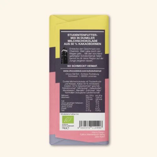 SchokoHeimat - Bernsdorf* Studentenfutter Schokolade von Choco Del Sol Produkt Rückseite