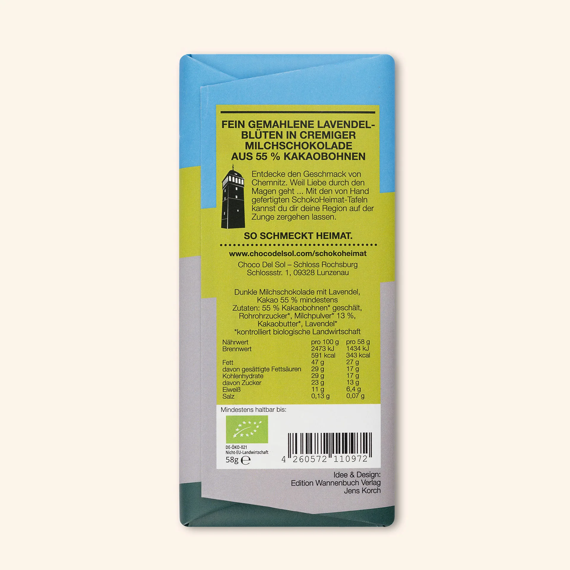 SchokoHeimat - Schloss Chemnitz* Lavendel Schokolade von Choco Del Sol Produkt Rückseite