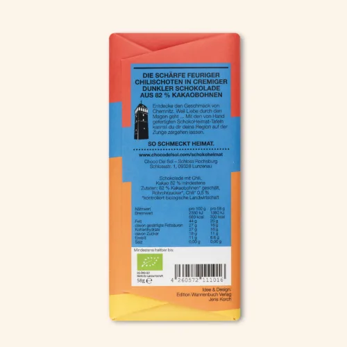 SchokoHeimat - Sonnenberg* feurige Chillieschoten Schokolade von Choco Del Sol Produkt Rückseite
